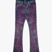 "MR. EMBROIDERY" COTTON CANDY BLUE STACKED FLARE JEAN