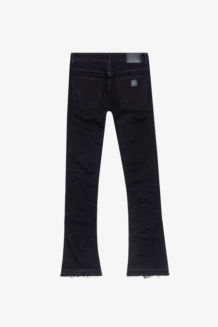 “WEST” BLACK STACKED FLARE JEAN