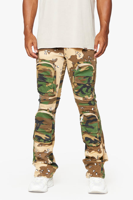 "DUAL SOLDIER" CAMO STACKED FLARE JEAN