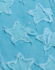 "V-STARS” BLUE WASHED STACKED FLARE JEAN