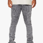 "BRICKS" LT GREY  STACKED FLARE JEAN