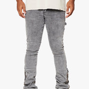 "STREAMLINE" GREY WASHED STACKED FLARE JEAN