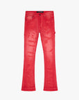 "ZERO" LIGHT RED WASH STACKED FLARE DENIM