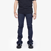 “MR. EXTENDO” INDIGO SUPER STACKED FLARE JEAN