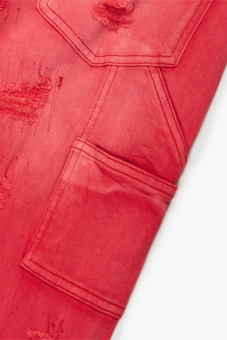 "ZERO" LIGHT RED WASH STACKED FLARE DENIM