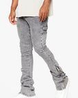 "STREAMLINE" GREY WASHED STACKED FLARE JEAN