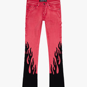 KIDS "FLAME" DENIM STACKED  RED BLACK