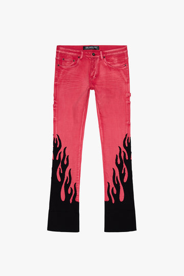 KIDS "FLARE" DENIM STACKED  RED BLACK