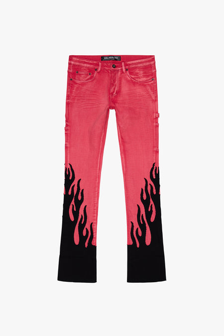 "FLARE" RED BLACK STACKED FLARE JEAN