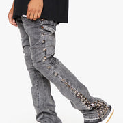 "GLAZ" GREY STACKED FLARE JEAN