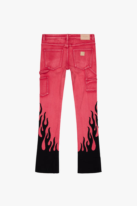 "FLARE" RED BLACK STACKED FLARE JEAN