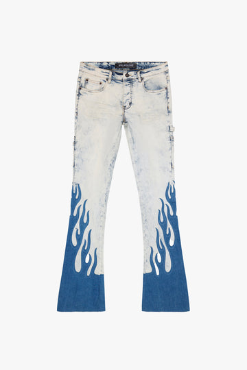 "FLAME" LIGHT BLUE STACKED FLARE JEAN