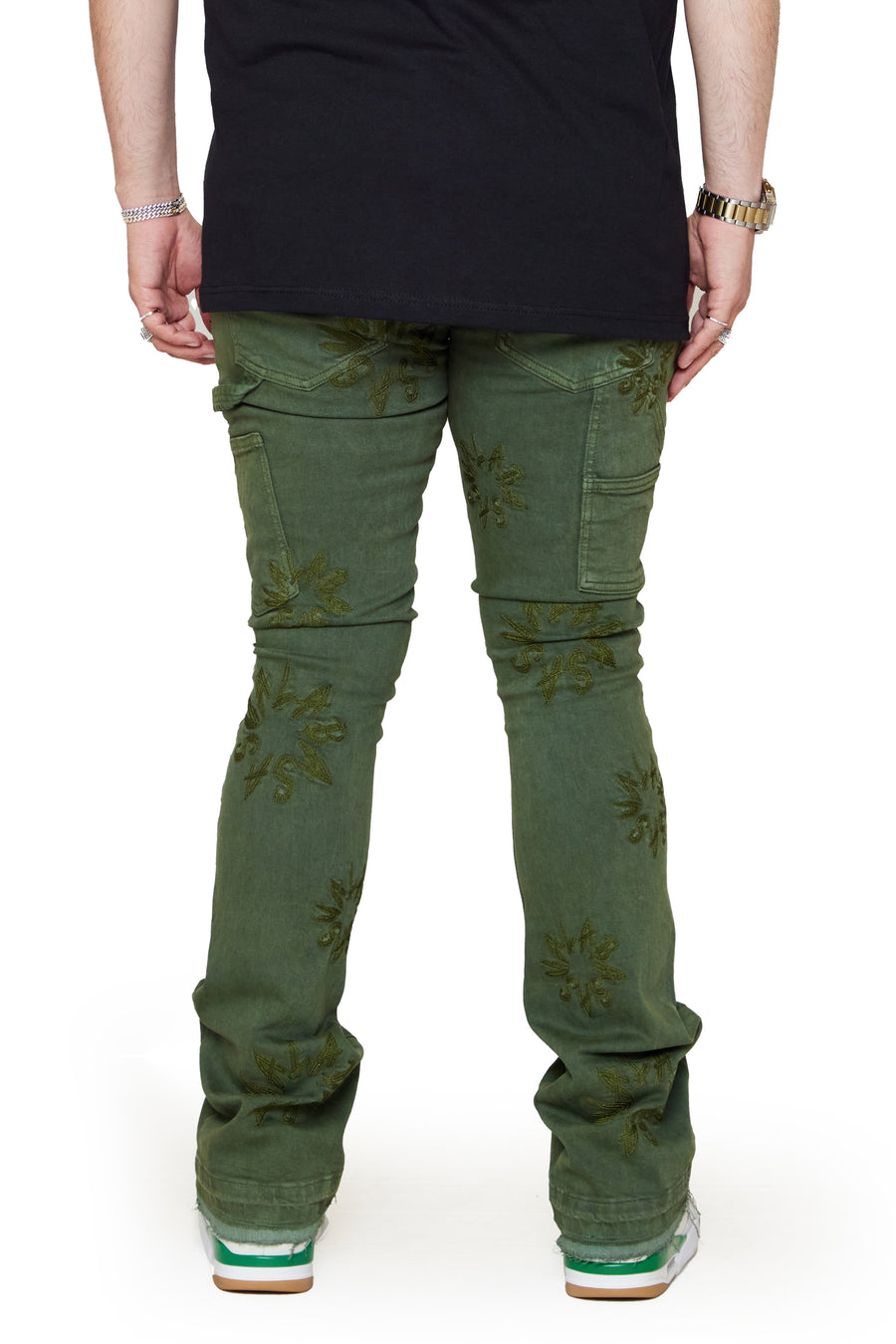 “ART” OLIVE WASHED STACKED FLARE JEAN