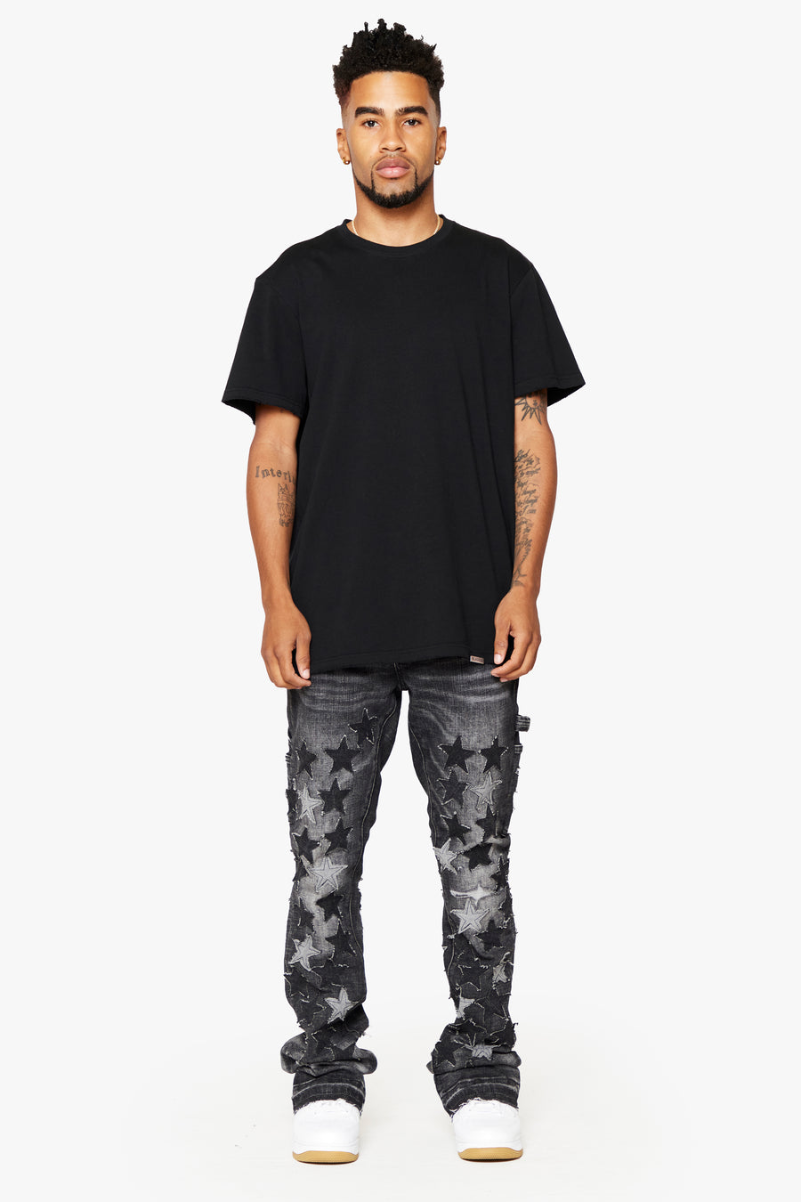 "V-STAR" MARBLED WASH STACKED FLARE JEAN