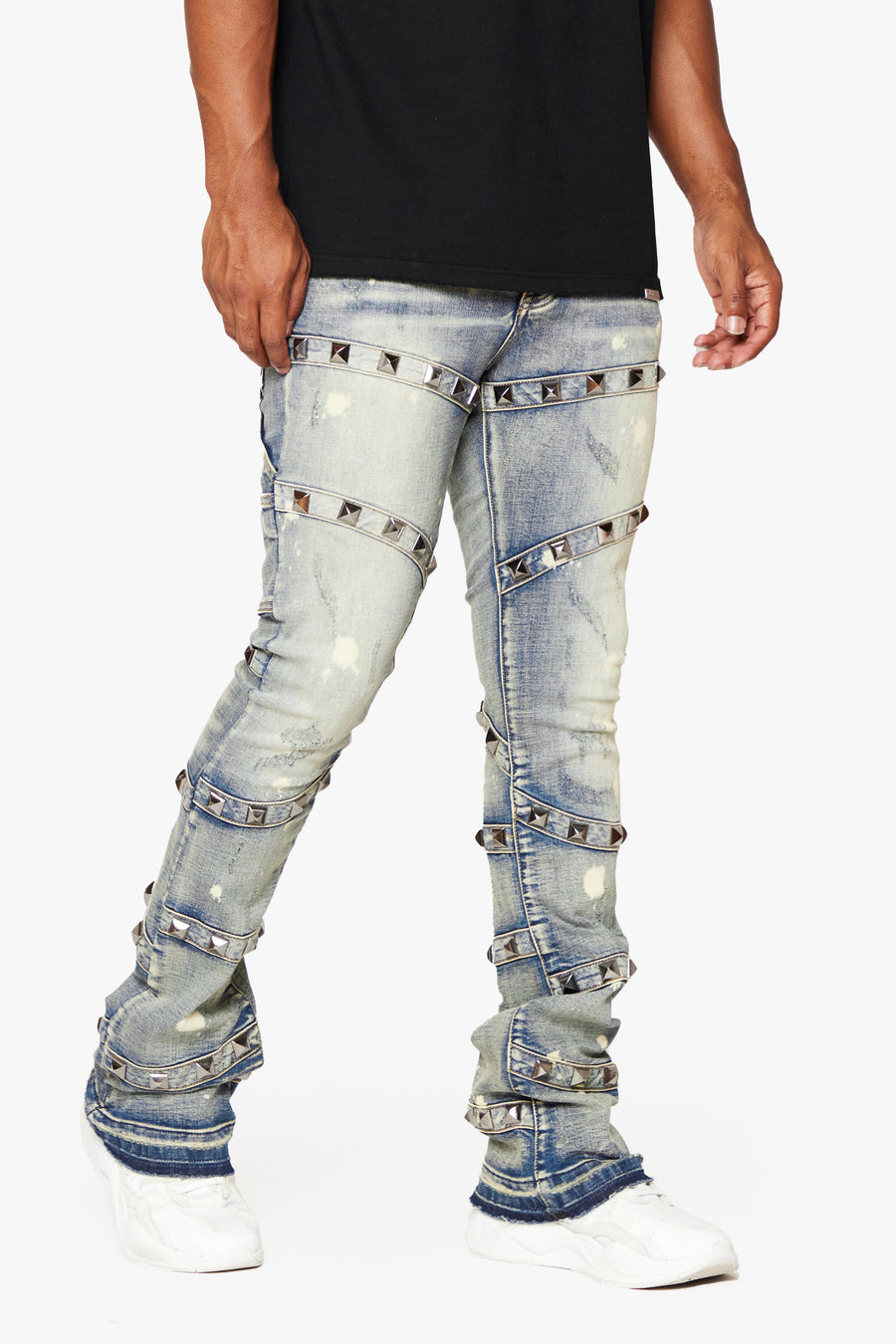 "PYRGOS" BLUE WASH STACKED FLARE JEAN