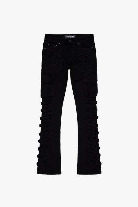 "QUANTICO" BLACK STACKED FLARE JEAN