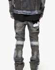 "DUAL SOLDIER" BLACK BLUE STACKED FLARE JEAN