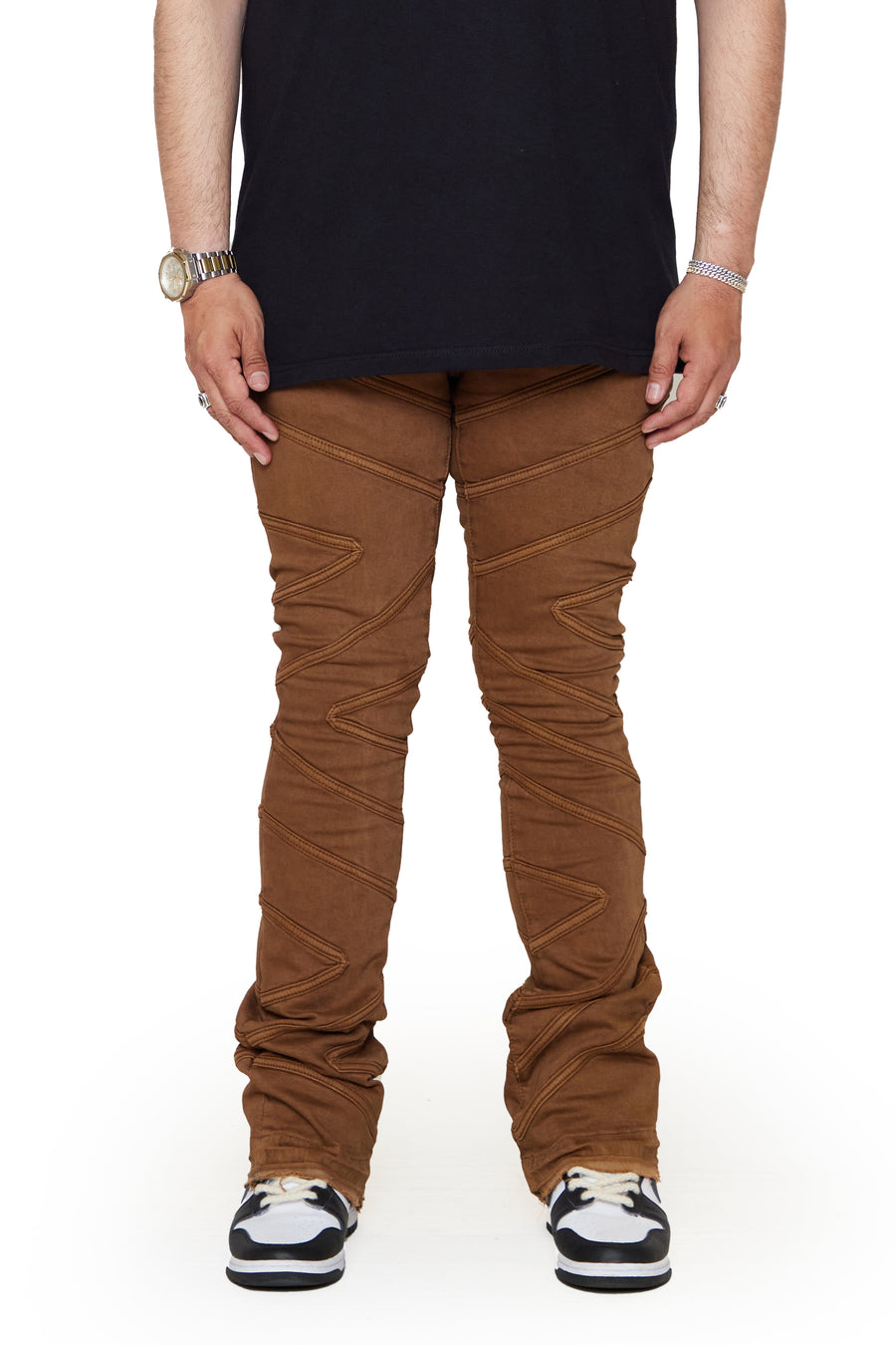 “CASSIUS” LT. BROWN STACKED FLARE JEAN