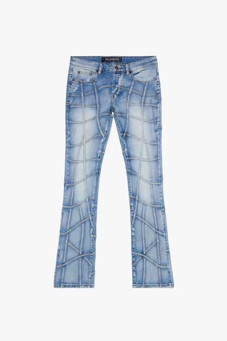 “STREAK” FLARED STACK DENIM - LIGHT BLUE WASH