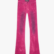 "LUXE" PINK SUEDE STACKED FLARE JEAN