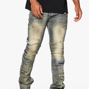 "POCROS" LT VINTAGE WASH STACKED FLARE JEAN