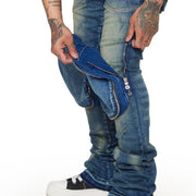 “LEOPOLD” DK. VINTAGE WASHED STACKED FLARE JEAN