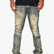 "POCROS" DIRTY VINTAGE WASH SUPER STACKED FLARE JEAN