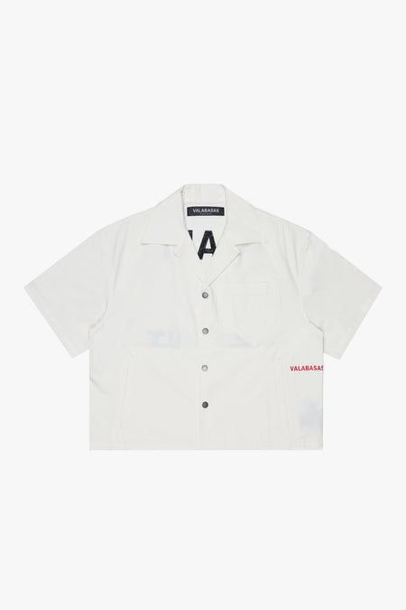 "DIVINITY DUALITY" WHITE CROP BUTTON DOWN