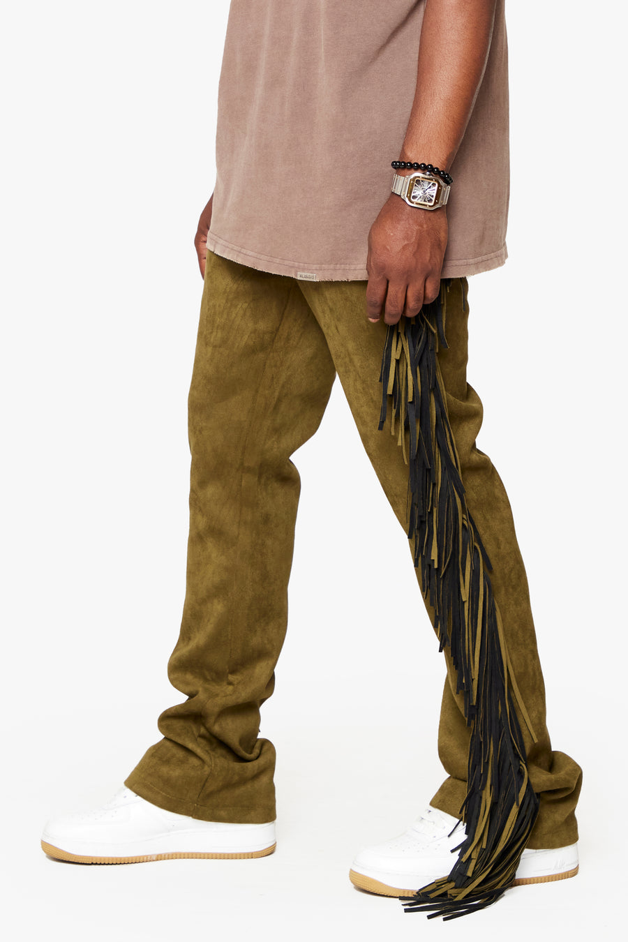 "AVIATOR” OLIVE STACKED FLARE JEAN