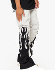 "FLAME" WHITE BLACK STACKED FLARE JEAN