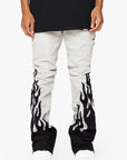 "FLAME" WHITE BLACK STACKED FLARE JEAN