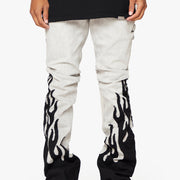 "FLAME" WHITE BLACK STACKED FLARE JEAN