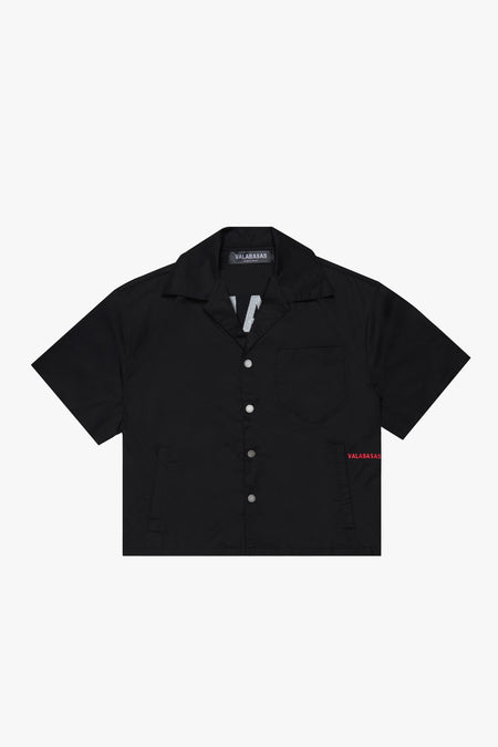 "DIVINITY DUALITY" BLACK CROP BUTTON DOWN