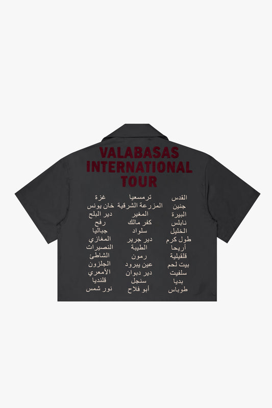 "TOUR" CROP BUTTON DOWN DARK GREEN/ GREY