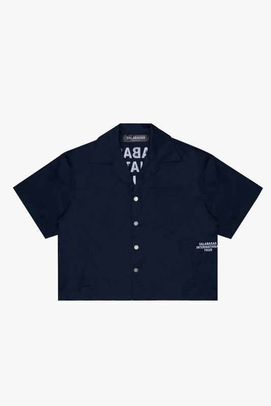 "TOUR" CROP BUTTON DOWN BLUE