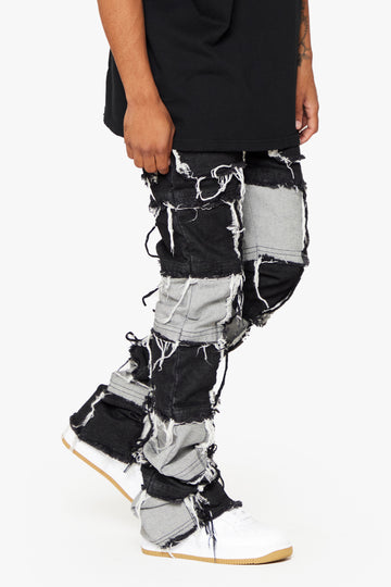 "THREADS” BLACK WHITE STACKED FLARE JEAN
