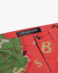 "DISTRACTED" LIME-RED STACKED FLARE JEAN