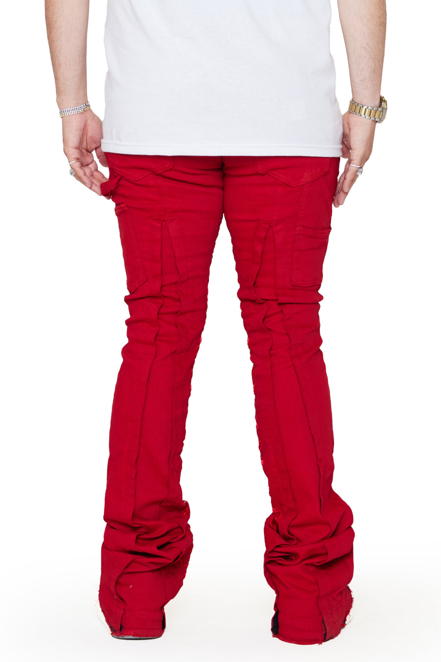 “PURPOSE" RED STACKED FLARE JEAN