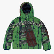 "THREADED THOUGHTS" CLASSIC GREEN TAPESTRY PUFFER JACKET