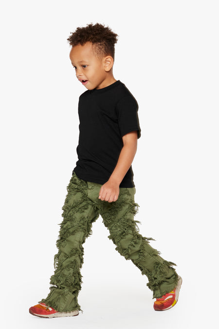 KIDS "GRIT" - STACKED FLARE OLIVE WASHED