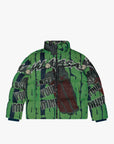 "THREADED THOUGHTS" CLASSIC GREEN TAPESTRY PUFFER JACKET