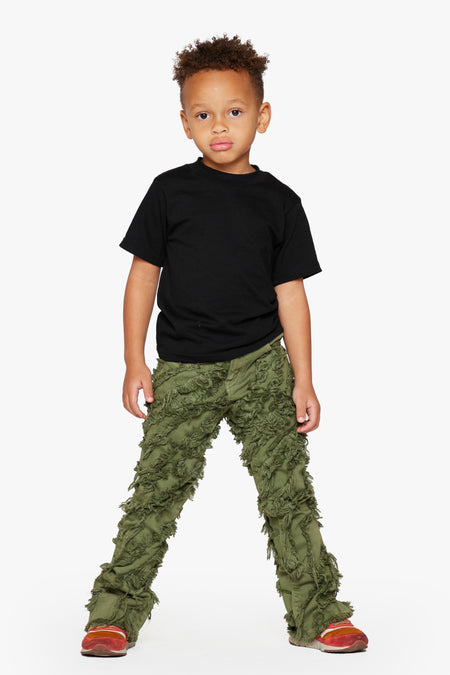 KIDS "GRIT" - STACKED FLARE OLIVE WASHED