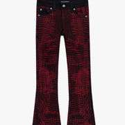 "MR. EMBROIDERY" CRIMSON NOIR STACKED FLARE JEAN