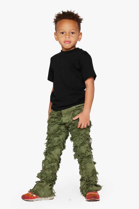 KIDS "GRIT" - STACKED FLARE OLIVE WASHED