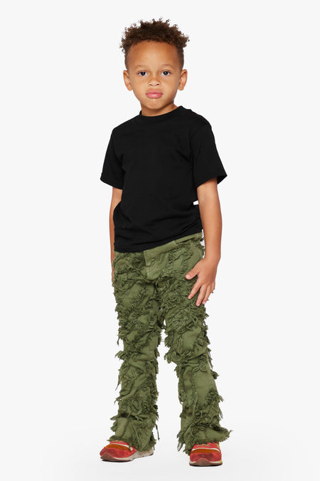 KIDS "GRIT" - STACKED FLARE OLIVE WASHED