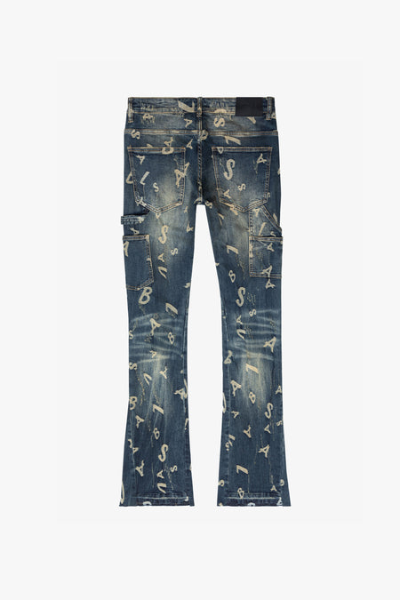 KIDS "V-SCRABBLE" DARK BLUE STACKED JEAN