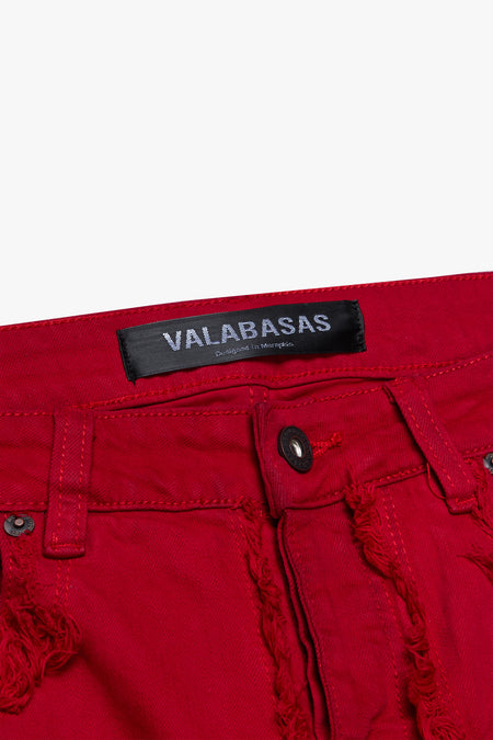 "RAVEL" RED STACKED FLARE JEAN