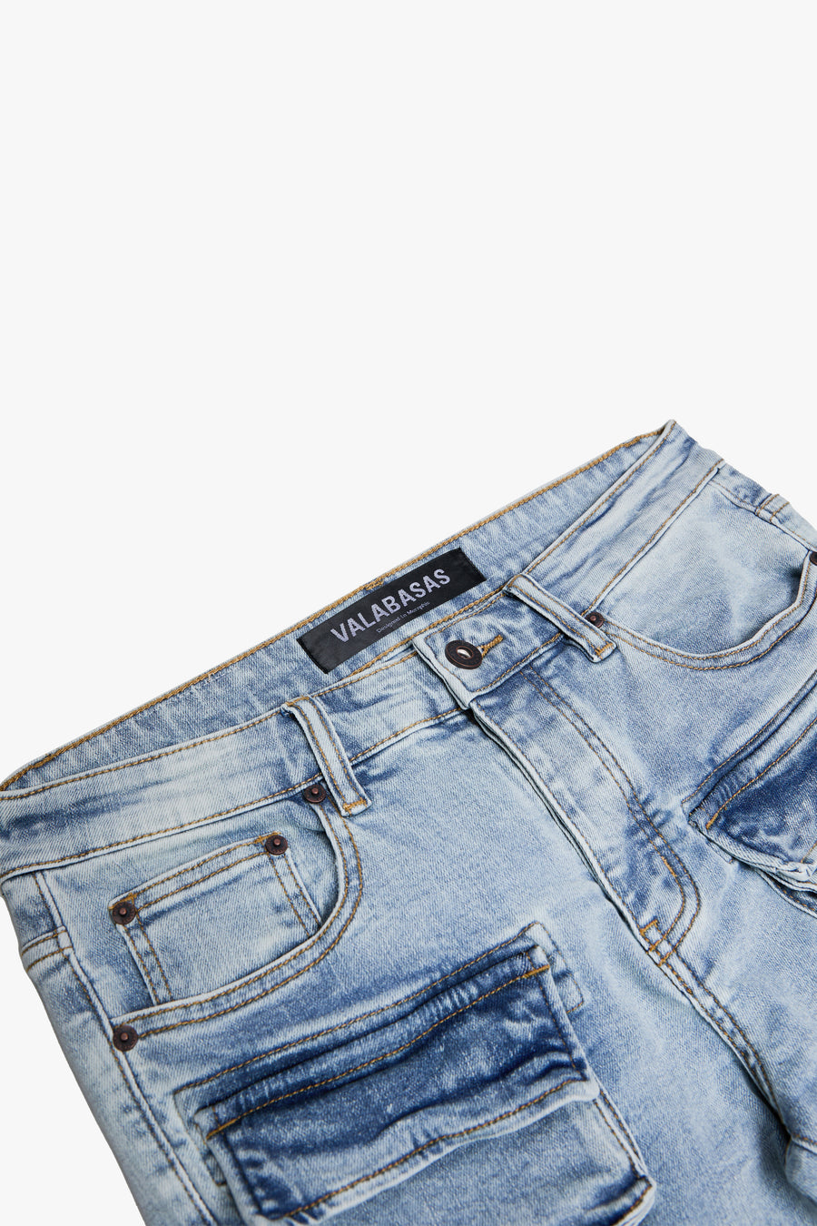 "UTILITY" LIGHT BLUE STACKED FLARE DENIM