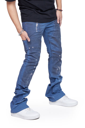 "HOSSAM" DIRTY CYAN STACKED FLARE JEAN