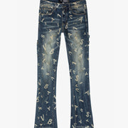 KIDS "V-SCRABBLE" DARK BLUE STACKED JEAN